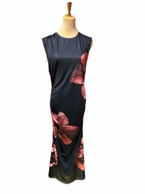 SHEIN Black Red Floral Maxi Dress Size Large Sleeveless